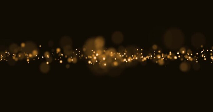 christmas, new year golden warm particles and sparkles frame with fluid movement, space for text on black background, holiday and event