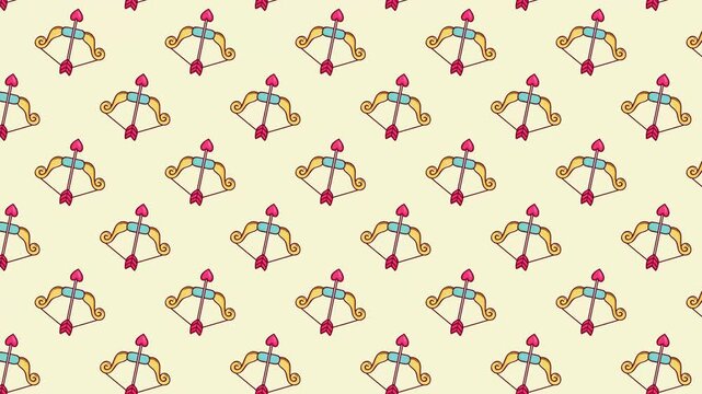 Love vector doodle seamless pattern animation video with abstract cute angle angel arrows on cream valentine themed background