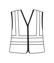 High Visibility Safety Vest Outline Illustration. Reflective Yellow Personal Protective Equipment (PPE) for Construction Workers and Site Safety. Coloring Book Page Template.