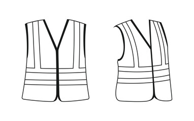 High Visibility Safety Vest Outline Illustration. Reflective Yellow Personal Protective Equipment (PPE) for Construction Workers and Site Safety. Coloring Book Page Template.