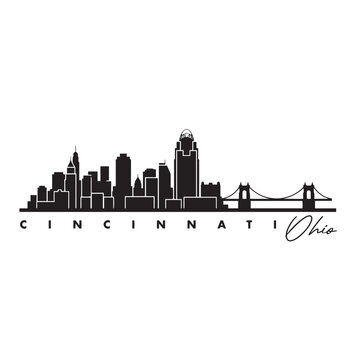 Cincinnati Skyline Silhouette with Roebling Suspension Bridge &ndash; Minimal City Vector Icon