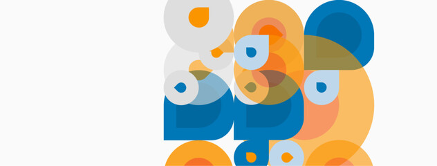 Fototapeta premium Abstract geometric shapes overlap. Colors include orange, blue, peach. Minimalist design with clean lines, simple composition.