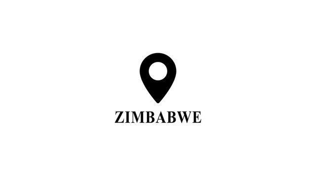 Minimalist zimbabwe map location pin animation on white background, africa country