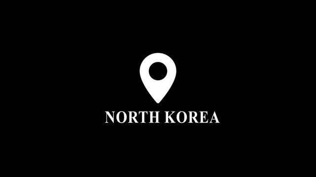 North korea location pin animation on black background, for news and, geopolitics geography