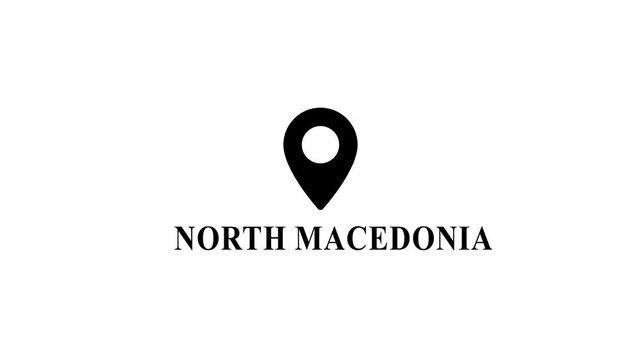 North macedonia map location pin animation on white background, country