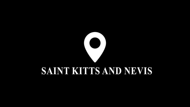 Saint kitts and nevis location pin animation on black background, for travel and, tourism projects caribbean
