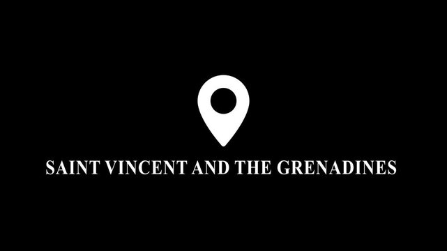 Saint vincent and the grenadines location pin animation on black background, for travel mapping