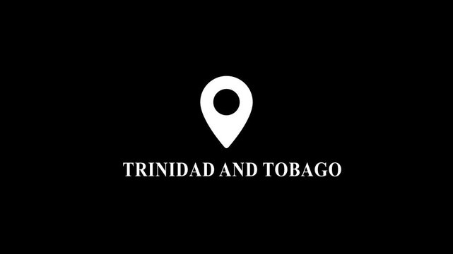 Trinidad and tobago map location pin animation on black background, caribbean country nation