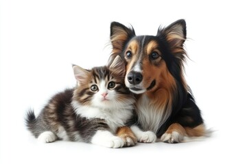 Fototapeta premium Adorable kitten and dog duo