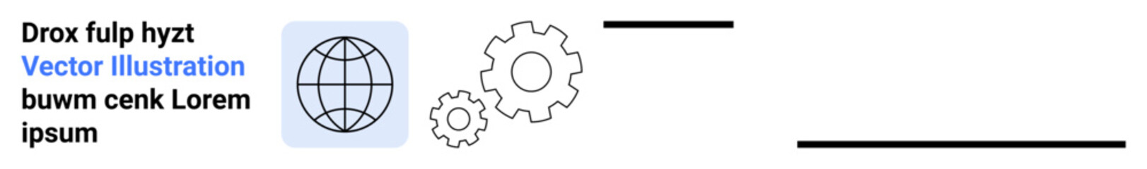 Obraz premium Technology, global systems, automation, settings, remote work, engineering. Globe icon next to gear symbols and text. Technology and global systems focusing on collaboration