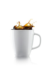 Coffee Pour Splash on Coffee Cup. Capture using High Speed Photography With Coffee Shop Scene