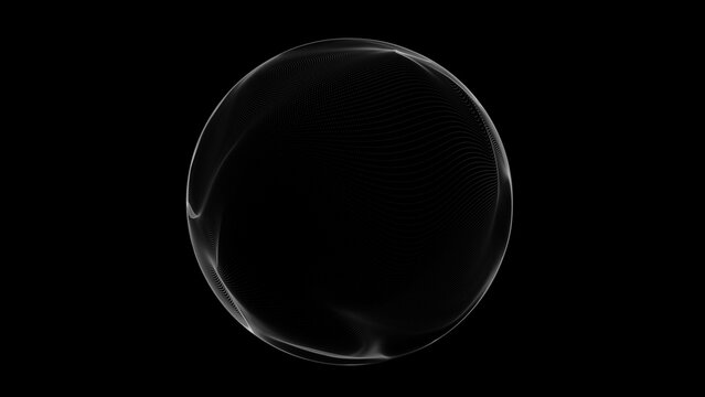 Minimal white particle sphere on dark background. Abstract digital globe with fine dotted structure, futuristic geometry and clean technological depth.