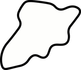 A simple black outline of a winding race track on a white background