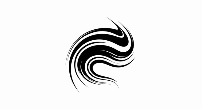 Abstract black swirl with sharp, flowing lines on a white background