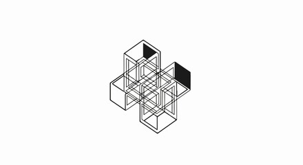 Abstract geometric cross structure with intersecting lines and shading