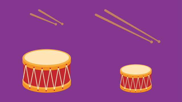 drum set with sticks and drumsticks over purple background, colorful design, vector illustration