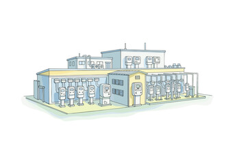 Obraz premium Illustration of a modern utility substation with multiple electrical meters and distribution equipment