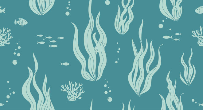 Seaweed and Marine Life Illustration Pattern.