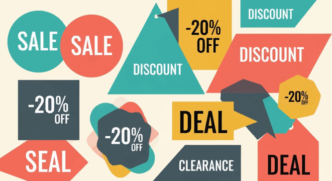 Collection of Sale Discount and Deal Labels and Tags.