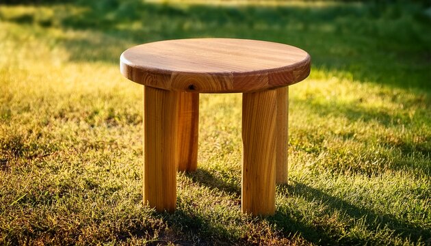 hand made wooden stool standing outside