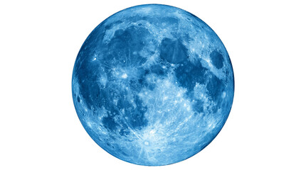 Stunning blue full moon, detailed celestial body with visible craters and glowing surface texture, isolated PNG on transparent background for cosmic designs © Finn