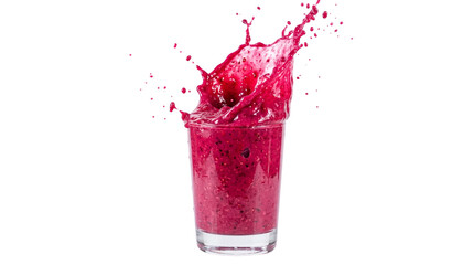 Vibrant red berry smoothie splashing from a clear glass, a refreshing and healthy drink isolated, PNG for dynamic food and beverage designs © Finn