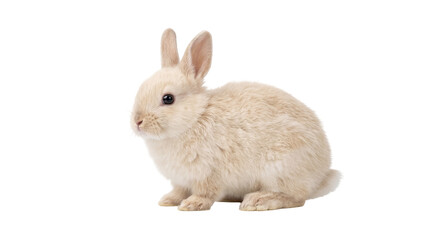 Obraz premium Cute fluffy light brown baby rabbit, sitting peacefully in a side profile, isolated PNG on transparent background, perfect for spring and Easter themes