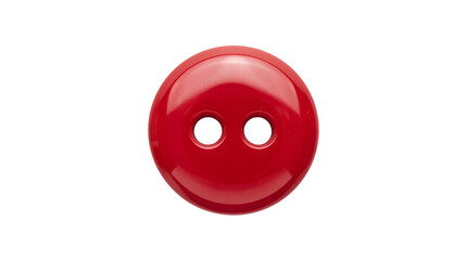 Fototapeta premium Vibrant red round plastic sewing button with two holes, a classic clothing accessory isolated PNG on transparent background, perfect for design elements