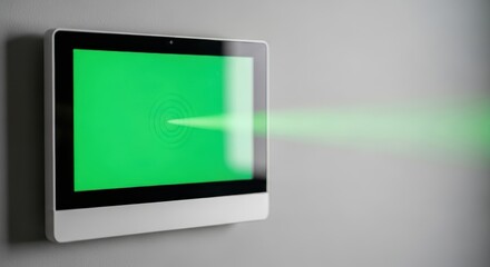 Fototapeta premium Green Screen Tablet on Wall, Projecting Light, Technology, Communication