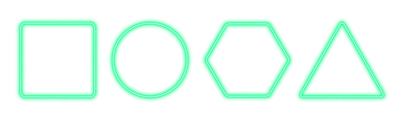 Multicolor neon frames set with triangle, square, hexagon and circle, glowing edges and vibrant light png © longstock