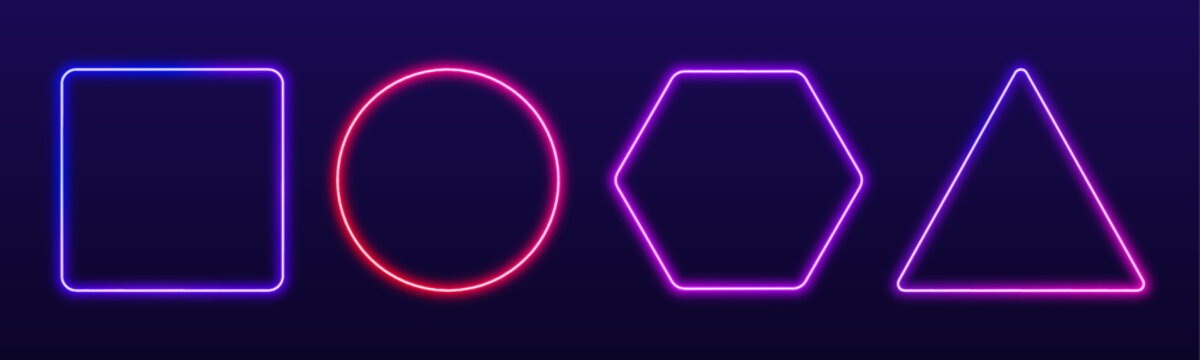 Multicolor neon shapes pack triangle square hexagon circle with luminous glow and dynamic light png