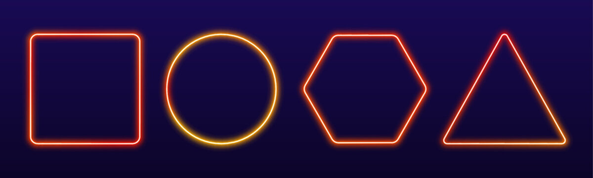 Neon shapes collection triangle square hexagon circle with glowing gradient and vibrant edges png