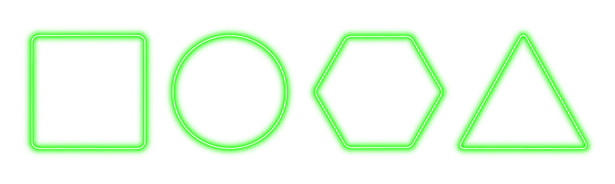 Rainbow neon shapes pack triangle square hexagon circle with glowing outlines and dynamic edges png