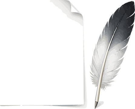 Create a realistic Blank paper and feather vector art with white background..
