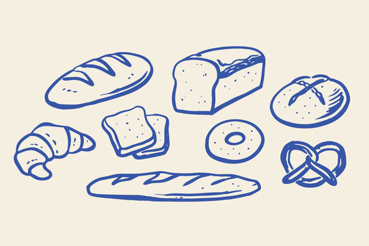 Bread and pastry set naive hand drawn vector illustration