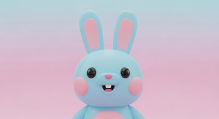Obraz premium A blue cartoon bunny with pink ears and cheeks