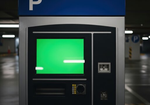Parking Meter with Green Screen Modern Parking, Technology, Urban City Concept