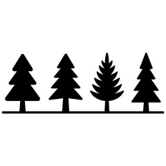 Obraz premium Four black pine tree silhouettes on a white background