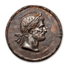 Ancient roman coin money white background representation.