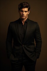 Obraz premium Men wear black fashionable portrait tuxedo blazer.