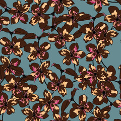 Colorful Flowers Seamless Pattern. Floral Wallpaper Template for Fabric, Textiles, Prints, Clothing, Wrapping Paper, Background, Surface, Home Decoration. Vector Illustration