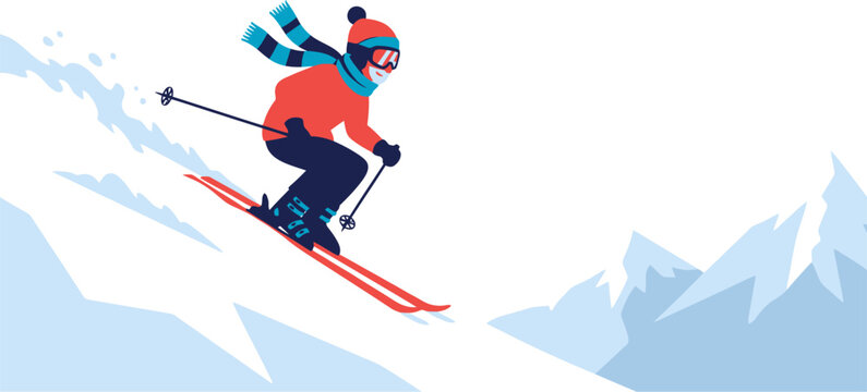 Skier descending a steep mountain slope in winter