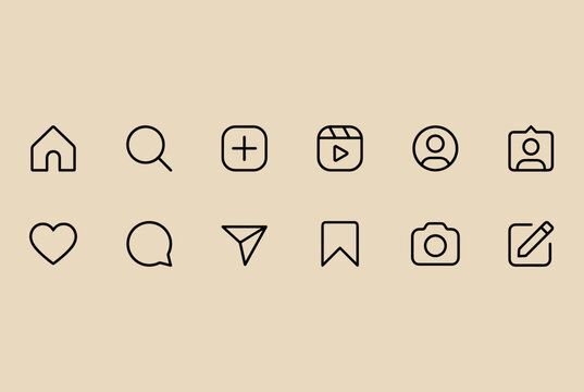 Social Media Line Icon Set Home Search Camera User Message Vector Interface Symbols
