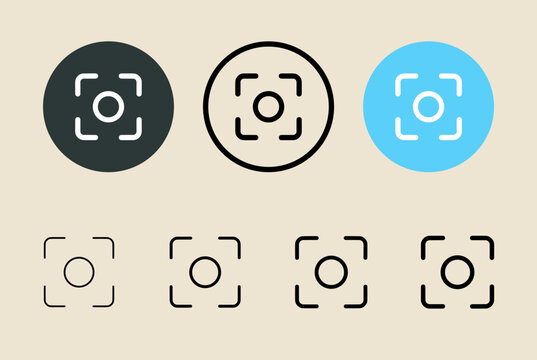 Focus Frame Icon Set with Camera Target and Scan Symbols in Outline and Filled Styles