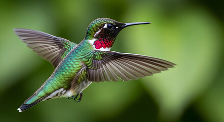 Fototapeta premium Vibrant hummingbird in flight on canada day celebrations