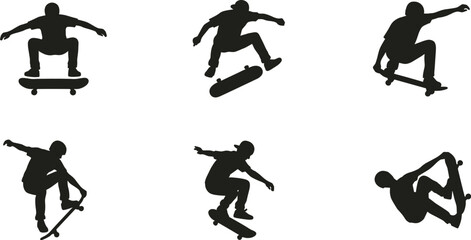 Professional Winter Sports Icon Set Featuring Skiers Downhill Skiing Snowboarding Jumping and Winter Mountain Activity Silhouettes © MsDesignPro