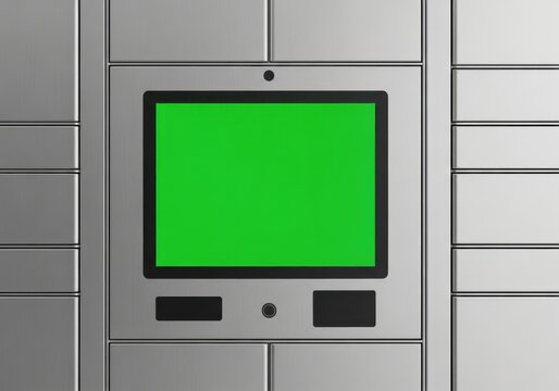 Green Screen Display in Delivery Locker, Isolated Screen, Mockup, Technology Concept