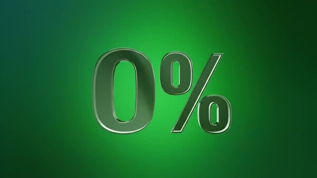 Shiny metallic 0% zero percent symbol on green background