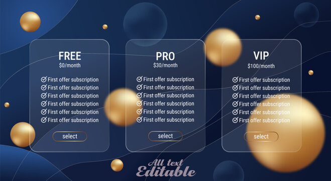 Premium membership subscription plan comparison template with gold accents