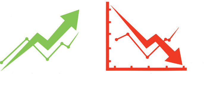 Increase and Decrease icon set. Business growth and fall graph symbol. Vector illustration.mArt & Illustration